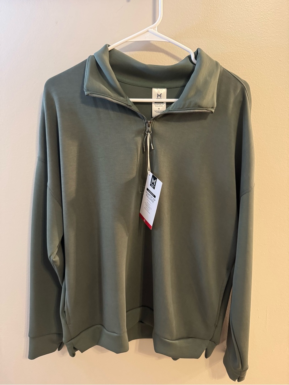 Womens Half-Zip Pullover Sweatshirt - Olive Green